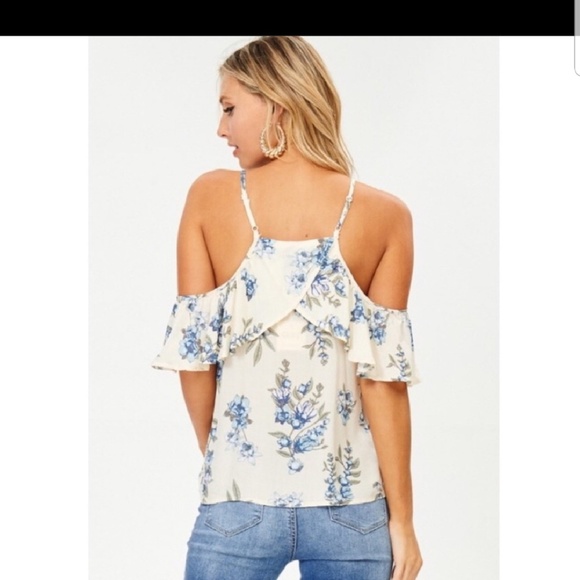 Floral ruffle open shoulder top - Picture 2 of 4